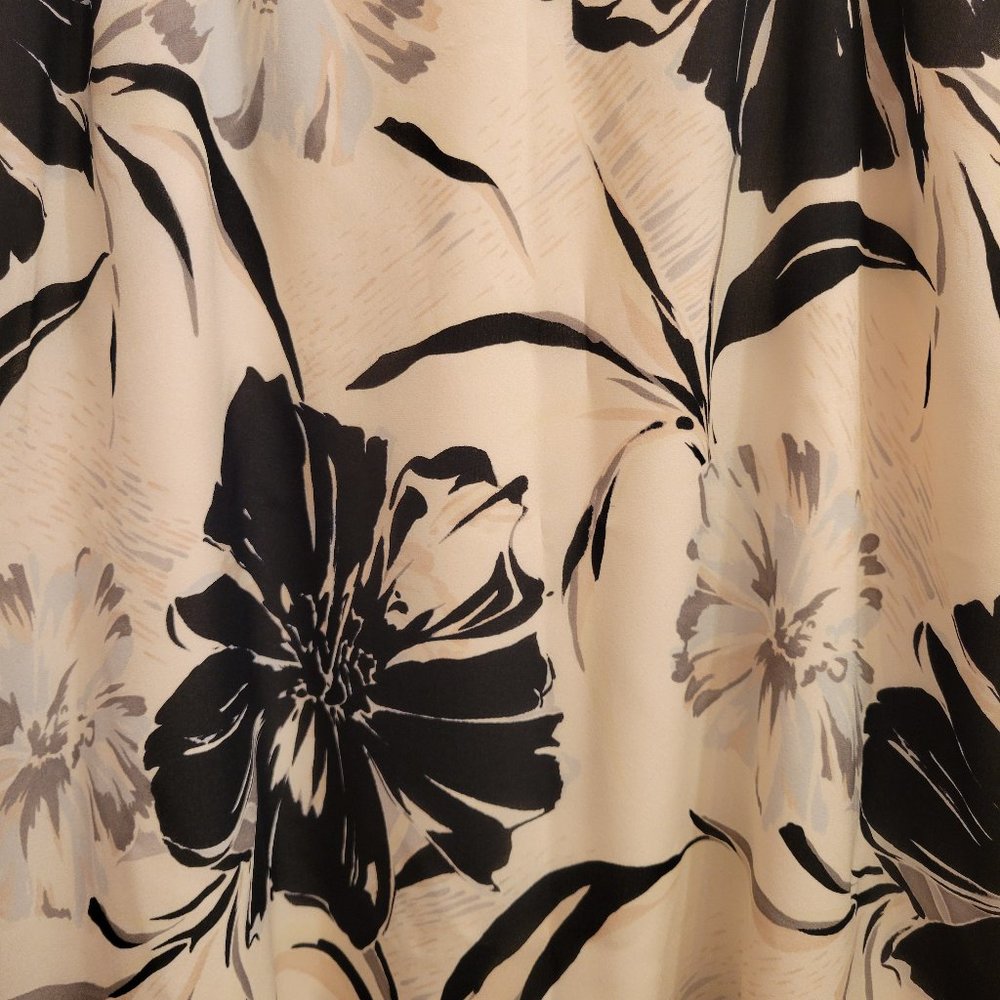 Talbots Black/White Floral Pattern Pure Silk Midi Skirt - Picture 6 of 11